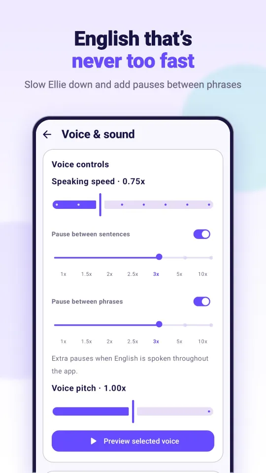 Voice speed and pause settings